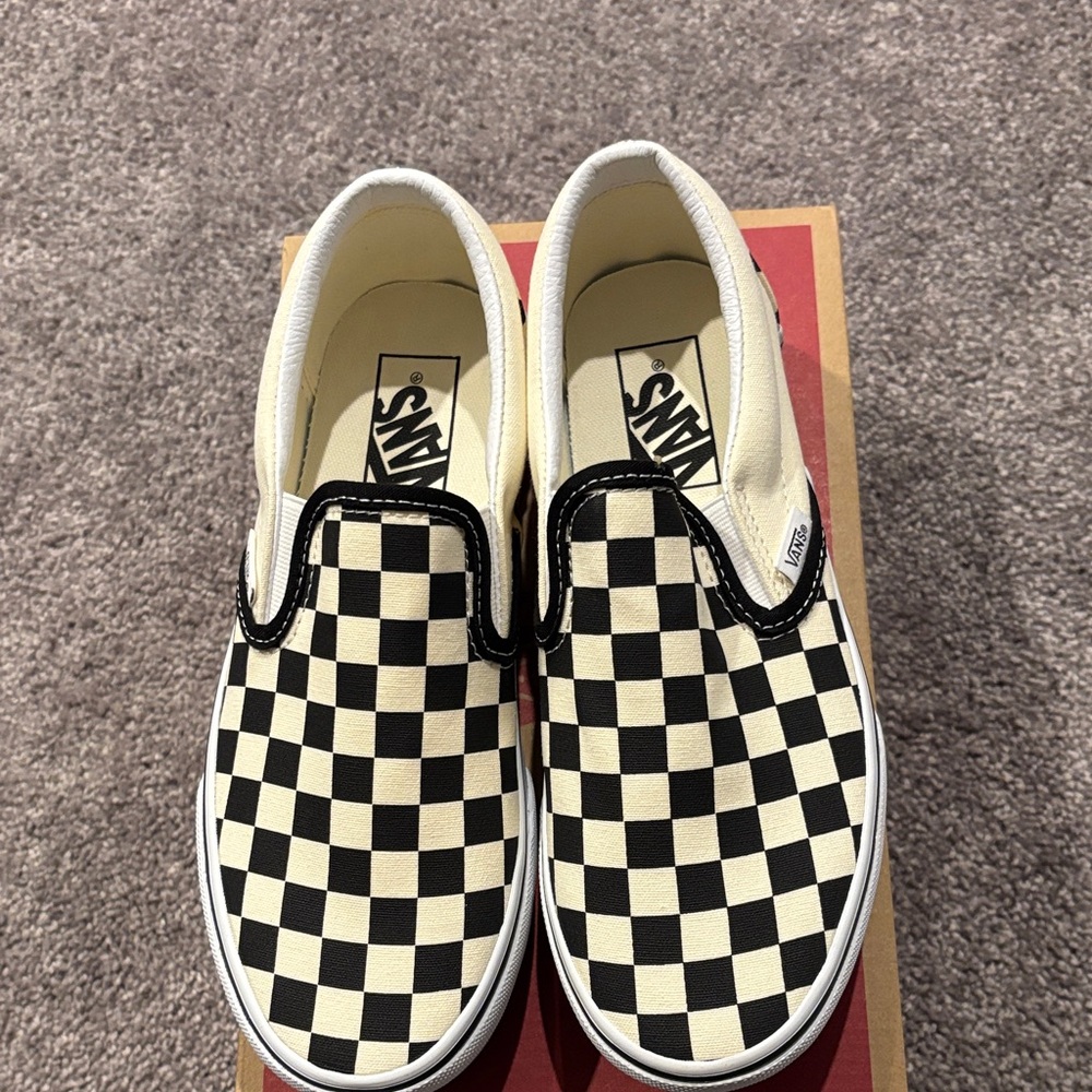 New-Vans Checkered Slip-On Platform Sneakers - Black and Cream
